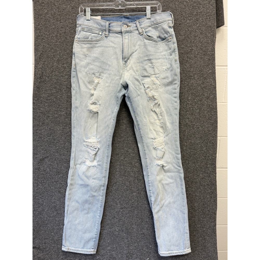 Mens 33x32‎ H&M Denim Skinny Distressed Jeans Light Wash Coupe Moulante Mid Rise